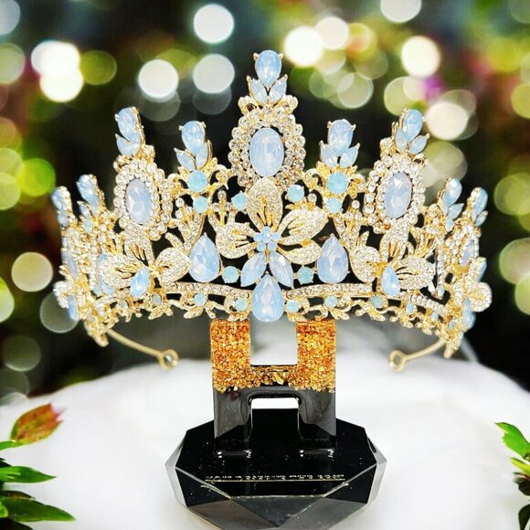 Flower Crown, Gemstone Crown, Gold crown, Blue Gemstone crown, Goddess crown - Picture 4 of 6